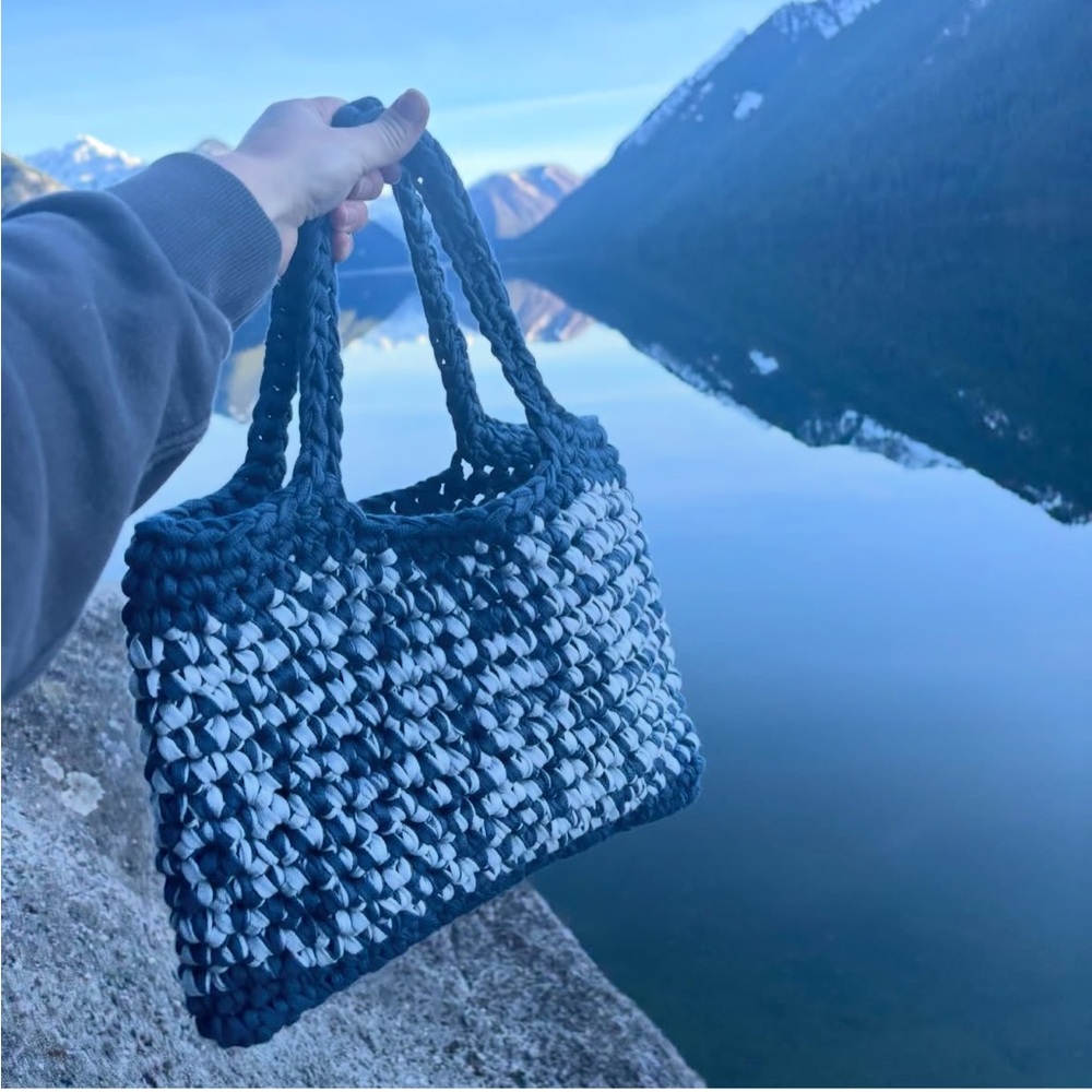 Stylish Navy Blue and Baby Blue Shoulder Bag